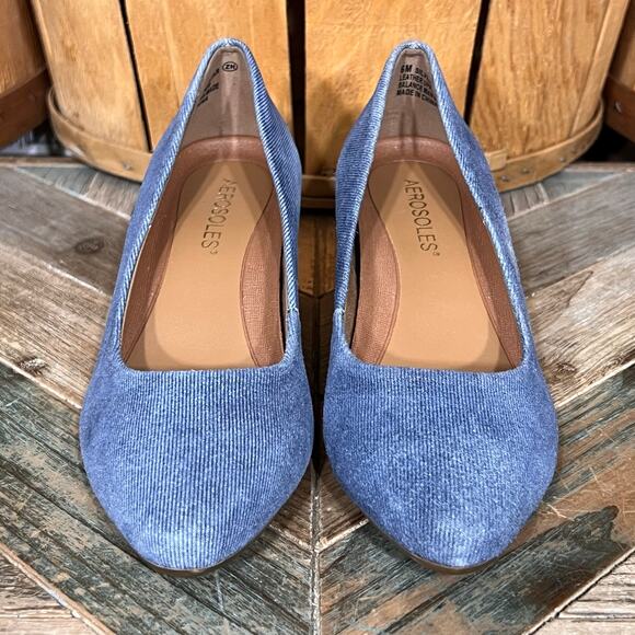 Aerosoles Silver Star Blue Suede Stacked Block Heel Slip-On Pumps Heels Womens 6 - Picture 9 of 11